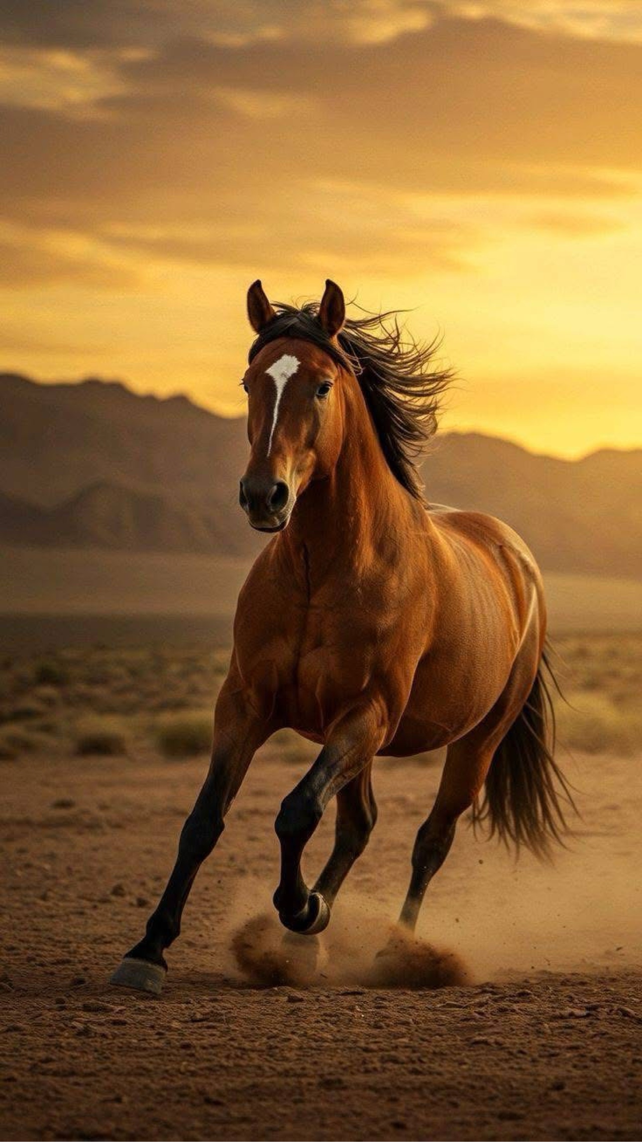 Horse galloping at sunset