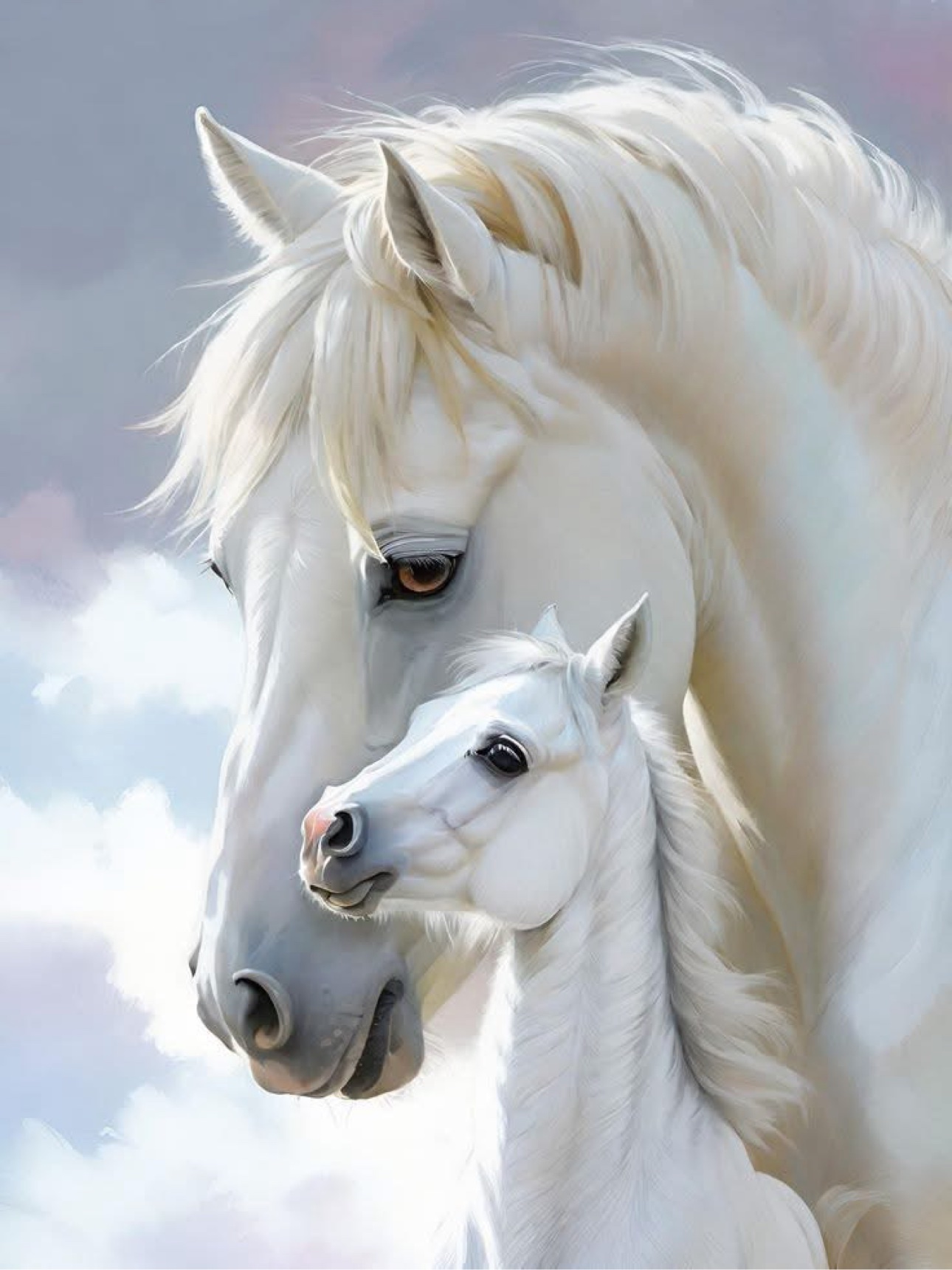 White mare with her foal
